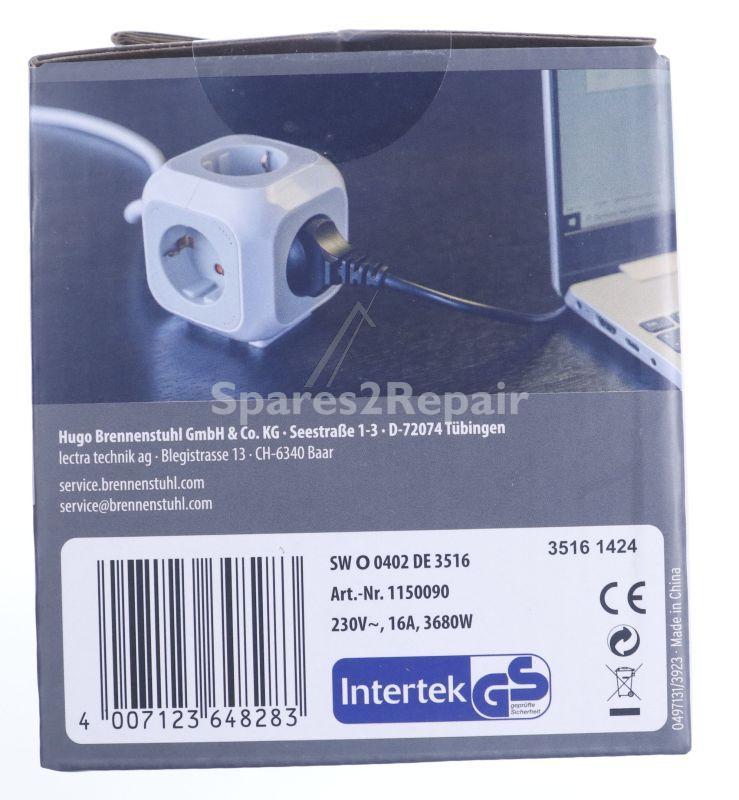 Brennenstuhl Three-way Trailing Socket - Klemmbare Steckdosenleiste 3-fach, 3m, H05vv-f 3g1,5, Weiss-anthrazit