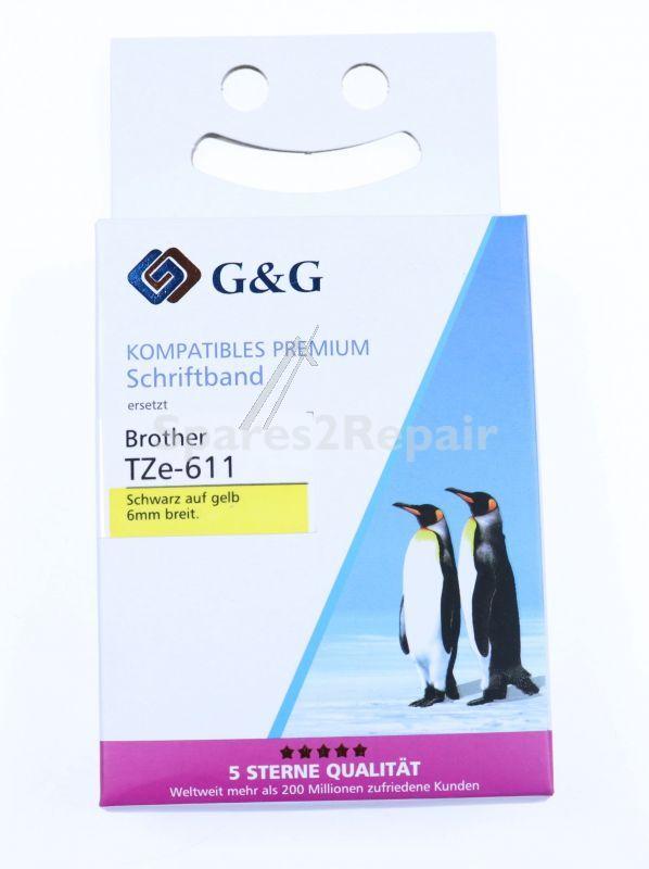 G&g Colour Cartridge - Ribbon Alternative To Tze-611, Black On Yellow