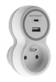 Inotech Splitter With Switch 2way - Prise 16a+ Chargeurs A+c Gris - Blanc
