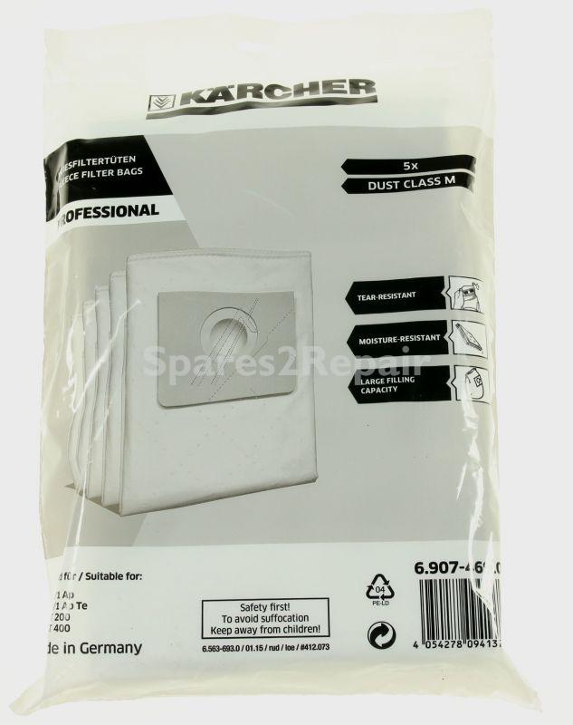 Karcher Vacuum Cleaner Bags - 6 907-469 0 Professional Fleece Filter Bags X5 Dust Class M Kärcher
