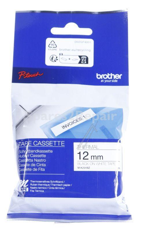 Brother Colour Cartridge - M-k231bz Label Tape Cassette Black On White 12mm 8m