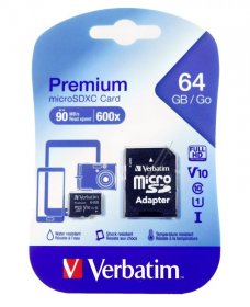 Verbatim Memorycard - Micro-sdxc 44084 Carte Microsdhc 64gb Verbatimclass-10 Incl Adapter