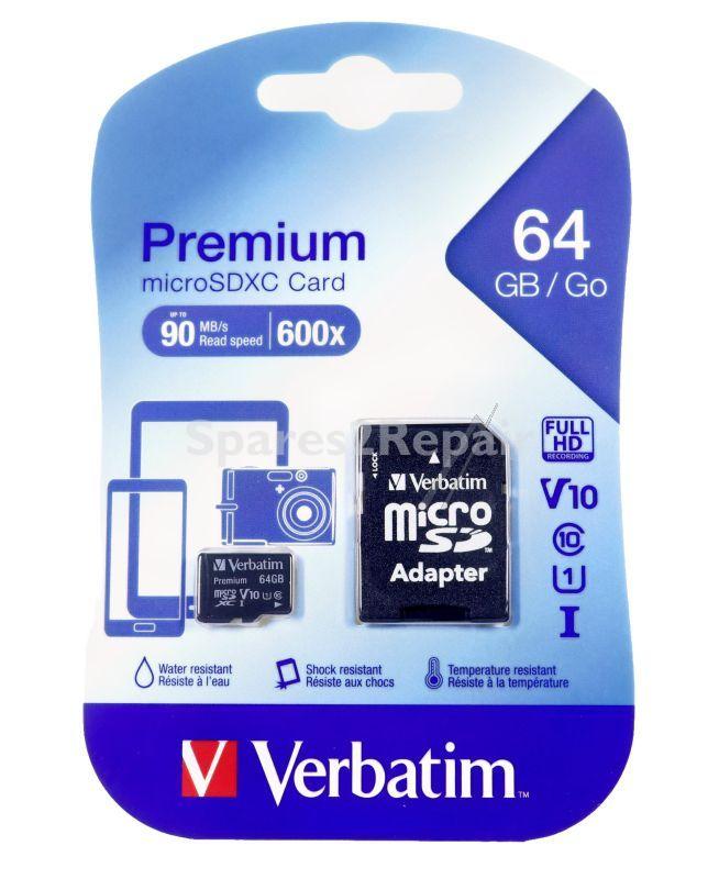 Verbatim Memorycard - Micro-sdxc 44084 Carte Microsdhc 64gb Verbatimclass-10 Incl Adapter