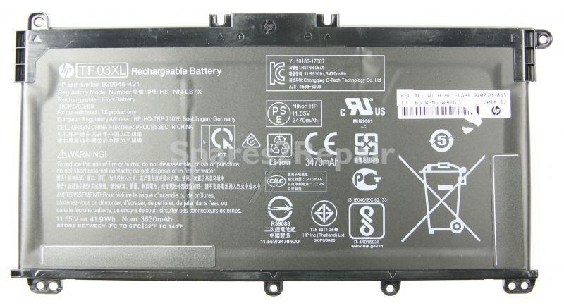 Hewlett Packard Laptop Battery - Tf03xl 920070-856 Hp Inc Assembly Battery 3c 41wh 3 6ah Li Tf