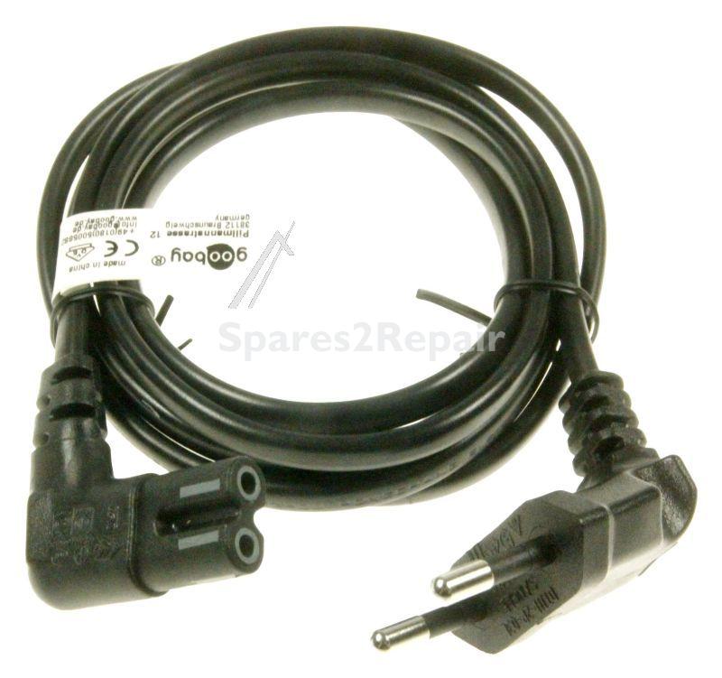 Compatible Euro Power Supply Cable - Euro Power Cord Angled Black 1 5m