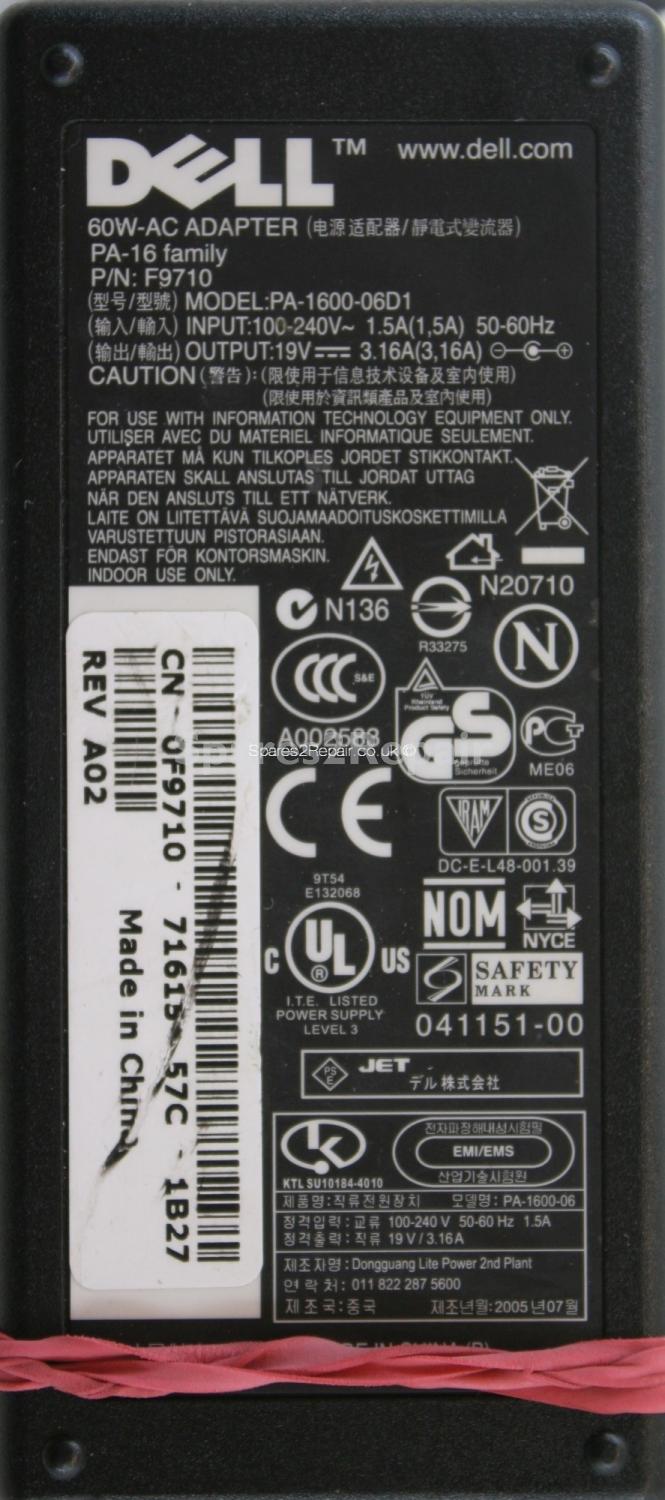 Dell - Charger - F9710 - PA-1600-06D1 - 19V 3.16A (Original)