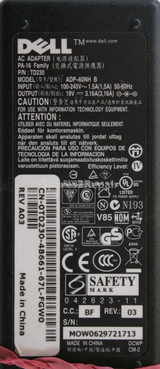 Dell - Charger - TD230 - ADP-60NH - 19V 3.16A (Original)