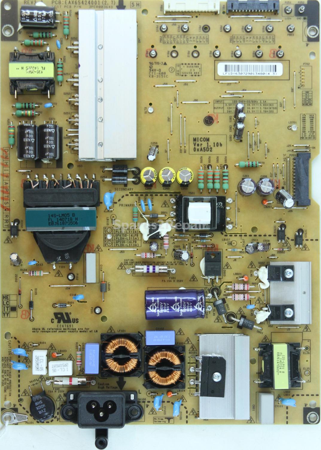 LG 47LB730V - Power Supply - EAY63072901 REV:3.3 - EAX65424001 (2.7) - 3PCR00364D - LGP4750-14LPB - PLDH-L315A - IT