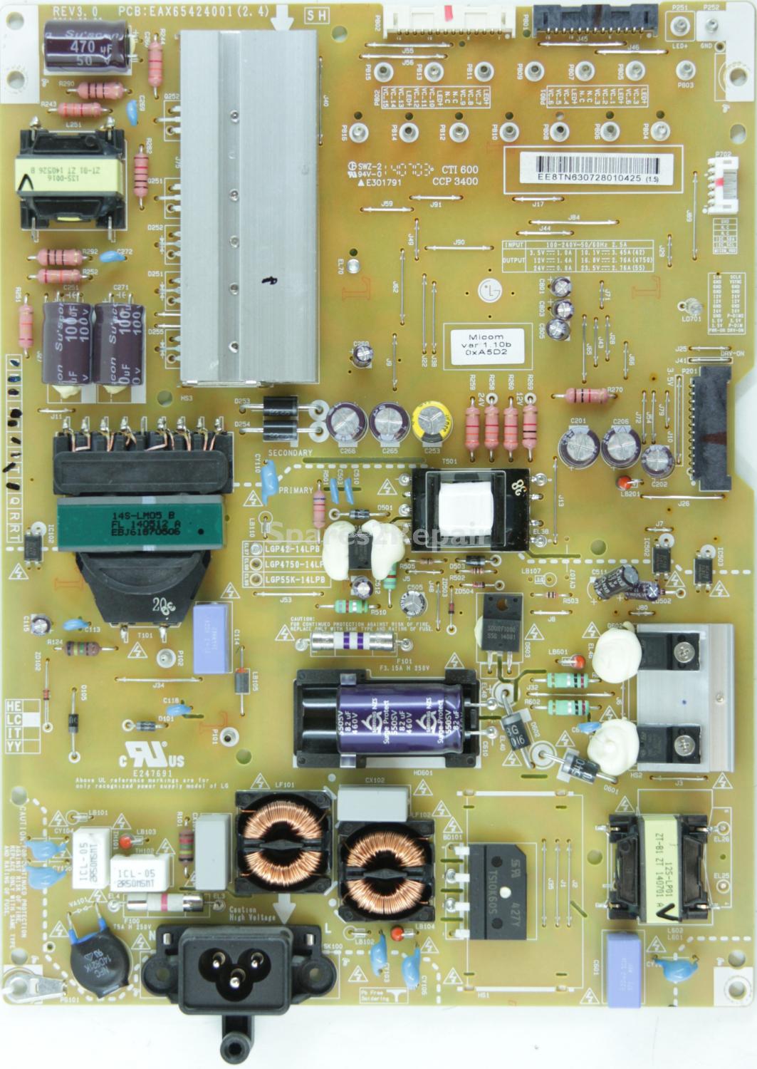 LG 42LB700V-ZG - Power Supply - EAY63072801 REV3.0 - EAX65424001 (2.4) - LGP42-14LPB - LC