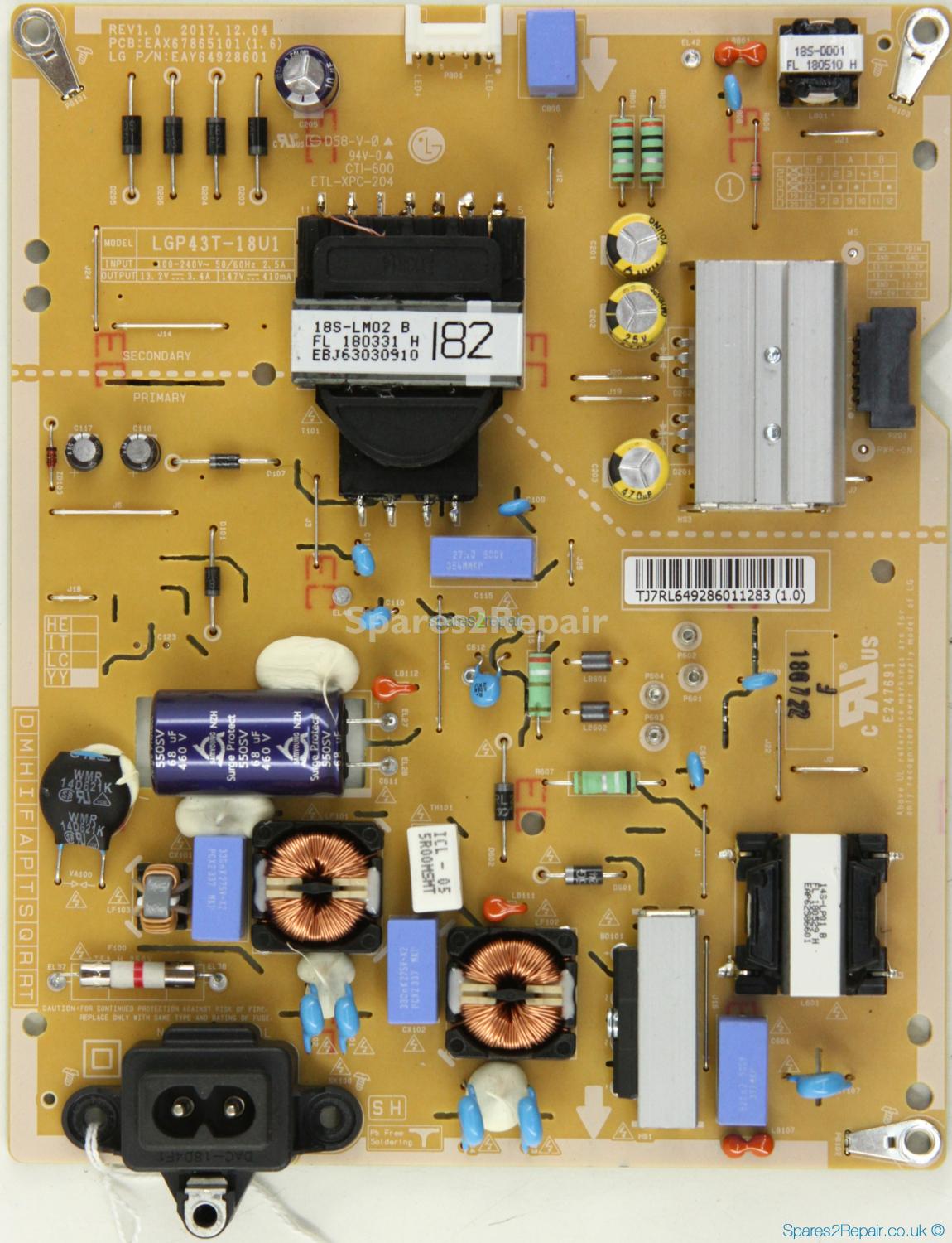 LG 43UK6950PLB - Power Supply - EAY64928601 - EAX67865101(1.6) - Rev1.0 - LGP43T-18U1