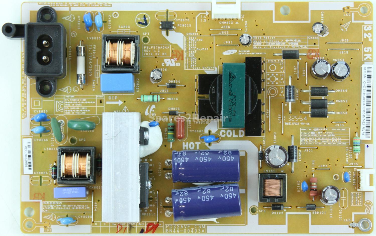 Samsung UN32EH5300F - Power Supply - BN44-00493A - PD32AVF_CSM - REV 1.3