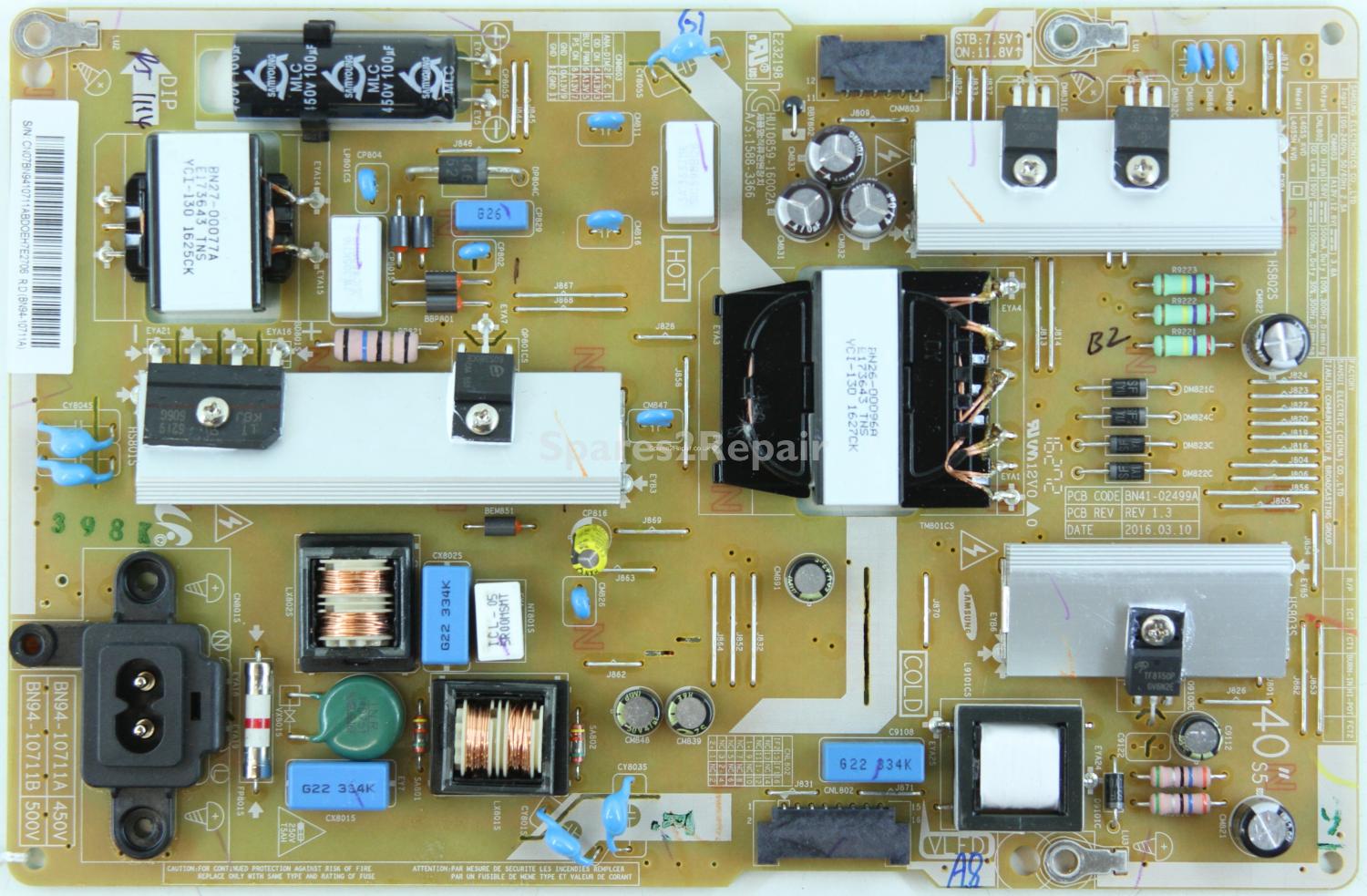Samsung UE40KU6000K - Power Supply - BN94-10711A - BN41-02499A - REV 1.3 - HU10859-16002A