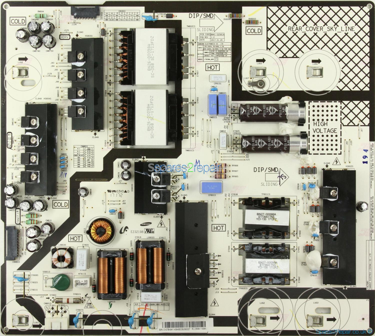 Samsung QE75Q7FAMT - Power Supply - BN94-11439A - BN41-02581A - REV 1.2 - L75E8NA_MVD